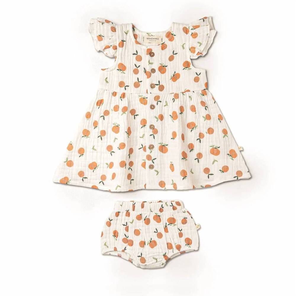 NEW MAKEMAKE ORGANICS kids' button flutter dress in mandarin